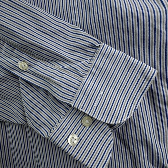 Brooks Brothers Casual Long Sleeve Button Up Shirt Striped Blue Beige 16 30/31 - Picture 10 of 13